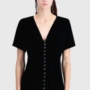 Kooples Velvet Navy Short Sleeve Midi Dress  French Size 2 US Size (6) EUC